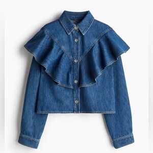 FLOUNCE-TRIMMED DENIM SHIRT H&M Large